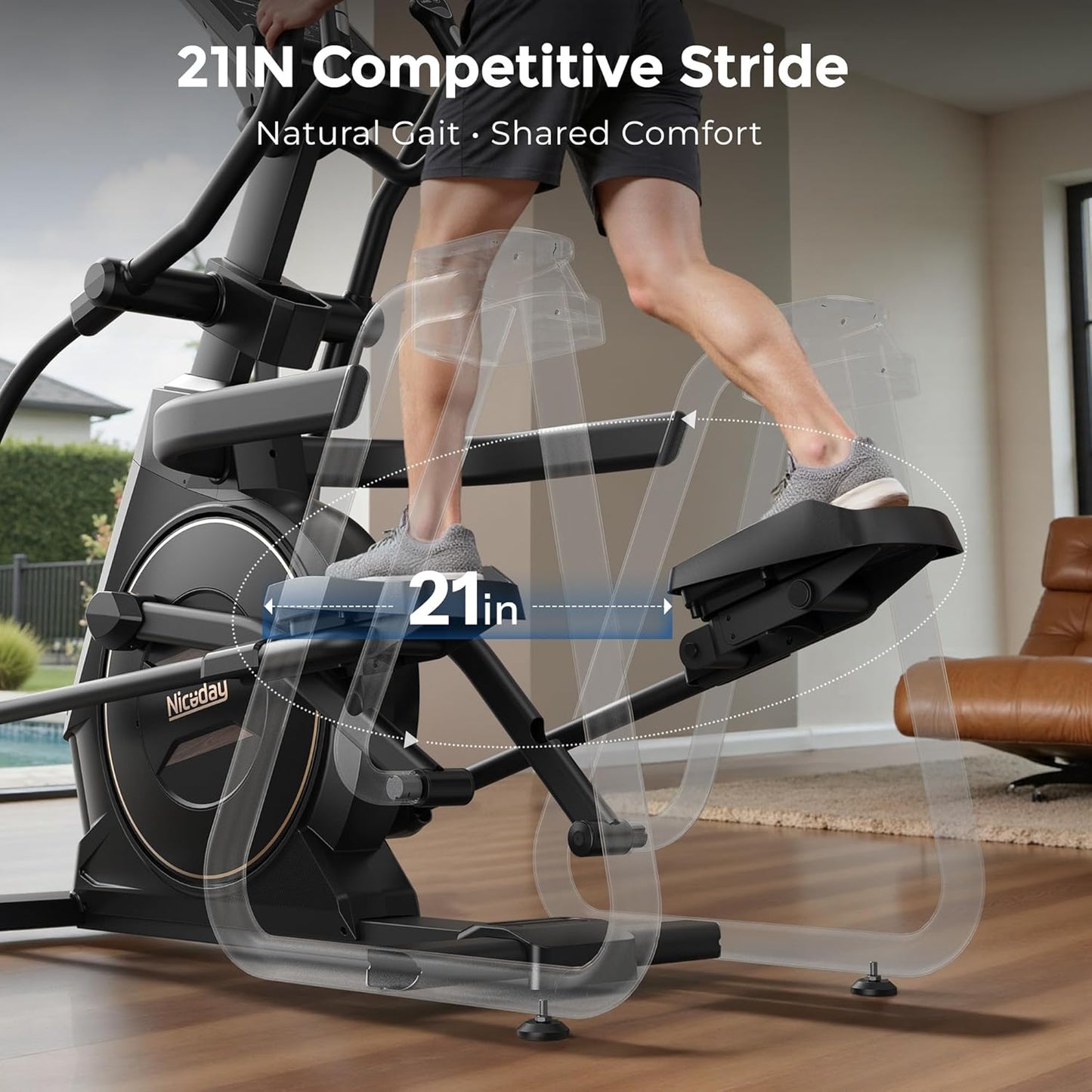Niceday Elliptical Machine - Home Fitness Equipment with 20-Inch Stride & 32 Resistance Levels | Magnetic Power Incline