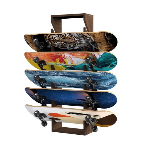Gtouse Skateboard Rack Wall Mount 6-Tier Wooden Skateboard Storage Rack Holder Skateboard Stand Display Organizer Skateboard Hanger for Longboard, Deck, Standard Skateboards