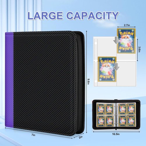 CLOKORIA Trading Card Binder - 440 Card Holder Case with 55 Sleeves | Purple Black TCG Album