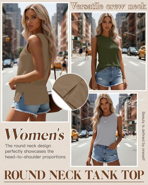 Ficerd Women's Sleeveless Tops - Casual Summer Tunic Tanks in Solid Colors | 4-Pack Set