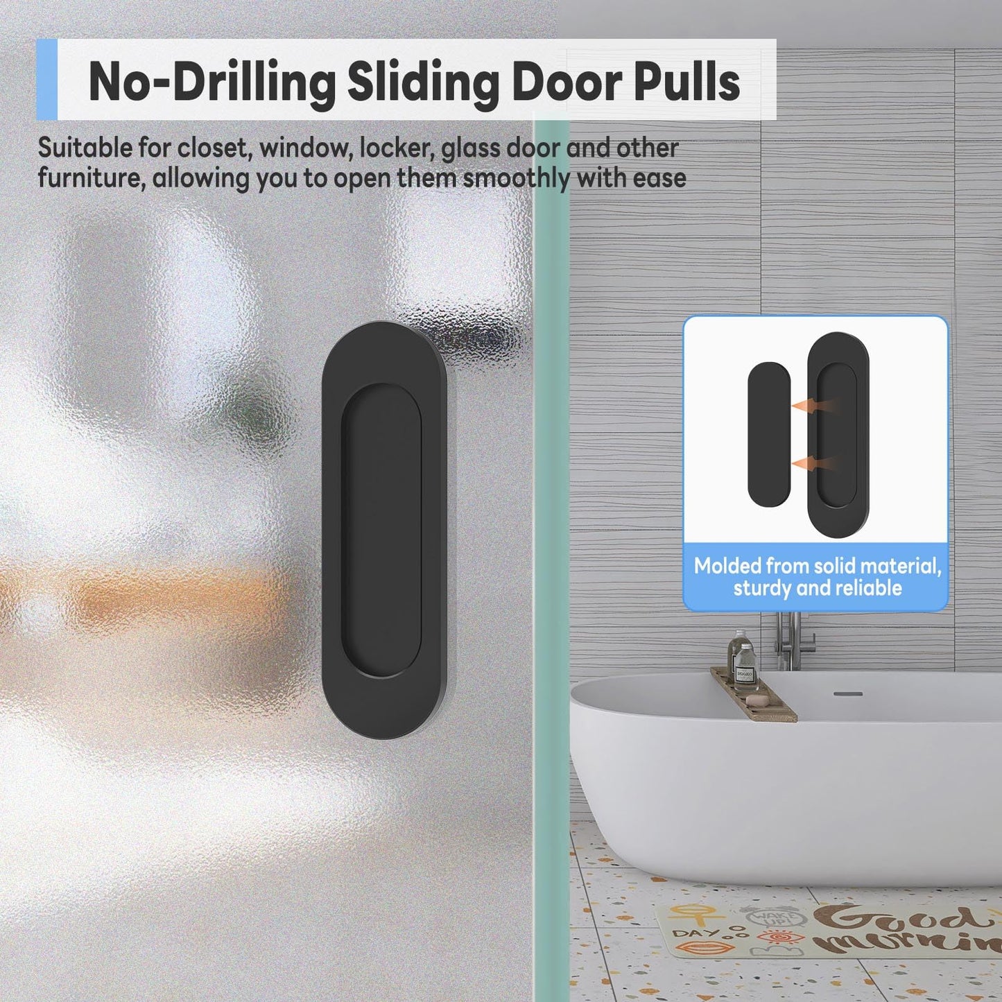 YogePote 2 Pack Self Stick Sliding Door Handles, Aluminum Alloy 4 Inch Self Adhesive Cabinet Knobs for Push-Pull Glass Barn Doors, Closets, Wardrobes, Windows (2, Black)