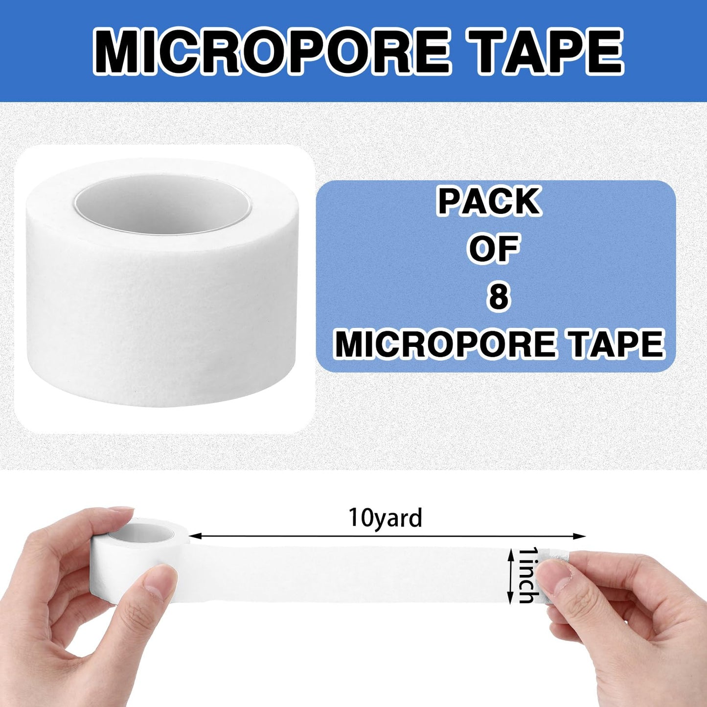 Geiserailie 8 Rolls Paper Tape Medical 1 Inch x 10 Yard Micropore Surgical Tape with 2 Dispenser for Wound Care