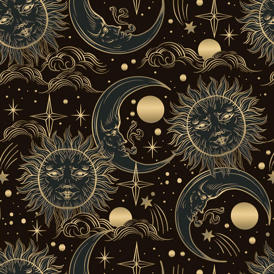 WENMER Celestial Wallpaper 17.3” X 118” Gothic Peel and Stick Wallpaper Dark Brown and Yellow Contact Paper Sun/Moon/Star Wallpaper Self Adhesive Vintage Night Sky Wallpaper for Bathroom Bedroom