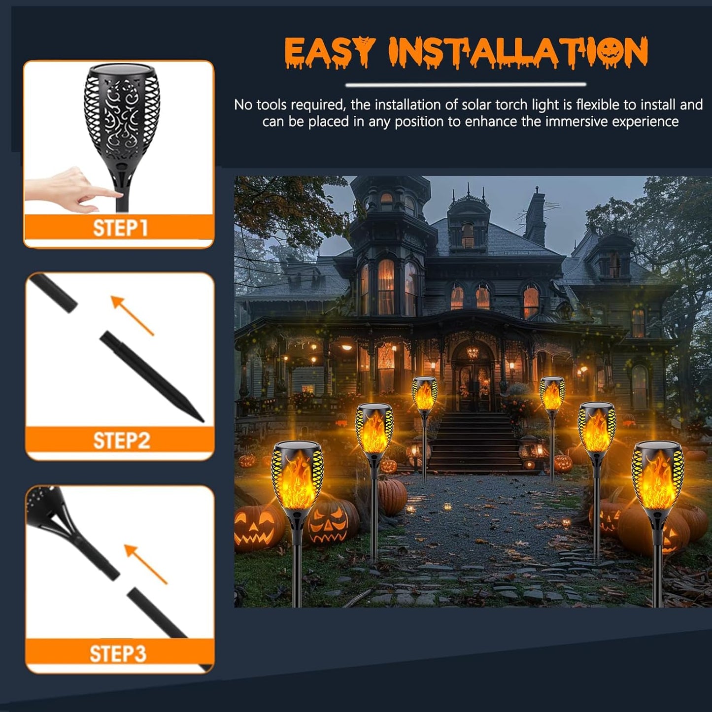 10 Pack Mini Solar Torch Lights - Flickering Flame Outdoor Decor for Halloween, Waterproof Solar Garden Pathway Lights