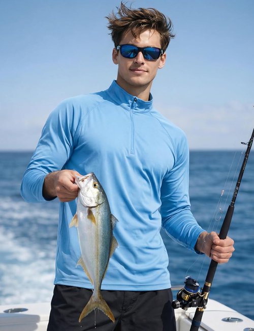 KEFITEVD Men's Long Sleeve UPF 50+ Sun Protection Shirt - Quick Dry 1/4 Zip Fishing & Running Rash Guard