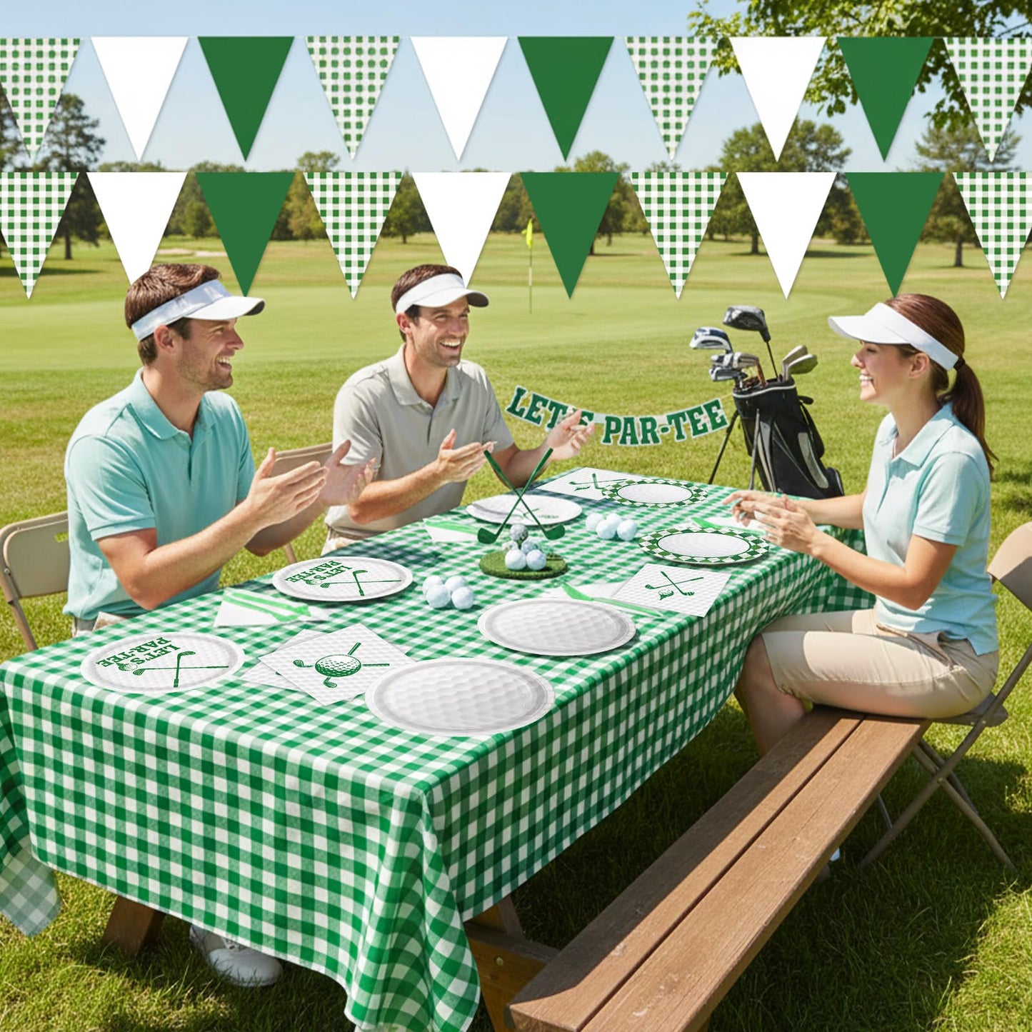LINHAXM Golf Party Decorations Include Plates, Napkins, Forks, Banner, Tablecloth — Sports Birthday or Baby Shower Golf Birthday Decorations, Serves 24