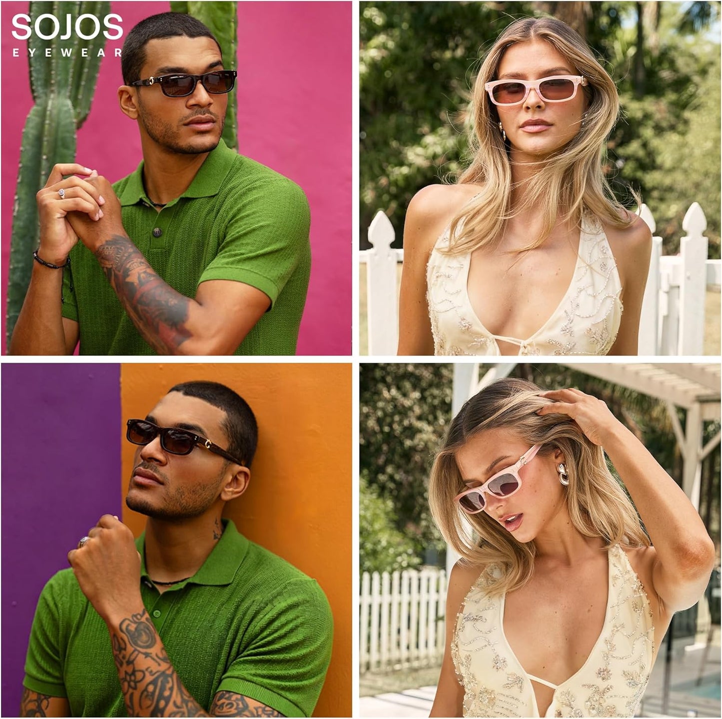 SOJOS Polarized Narrow Rectangle Sunglasses for Women - Retro Classic Acetate Frame in Lace Coral