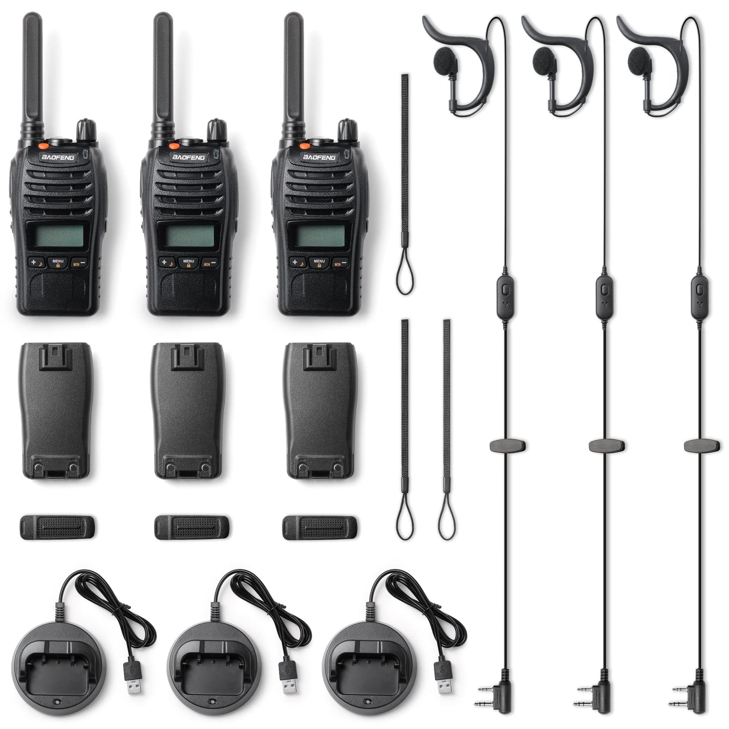 Baofeng BF-88ST Pro Walkie Talkies - 3 Pack, Long Range Radios Walkie Talkies for Kids and Adults, Upgraded from BF-88ST NOAA VOX Dual Watch, with Desktop Charger and Earpieces (Black)