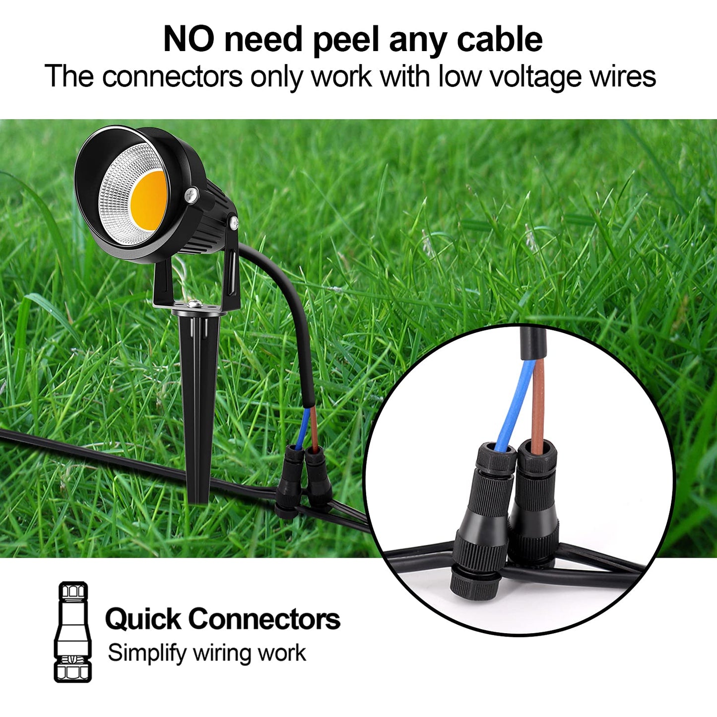 ZUCKEO 10W Landscape Lighting Low Voltage LED Landscape Lights, IP66 Waterproof Landscape Spotlights Yard Lawn Garden Outdoor Lights 12V 24V 1000LM Warm White (12Pack with Connectors)