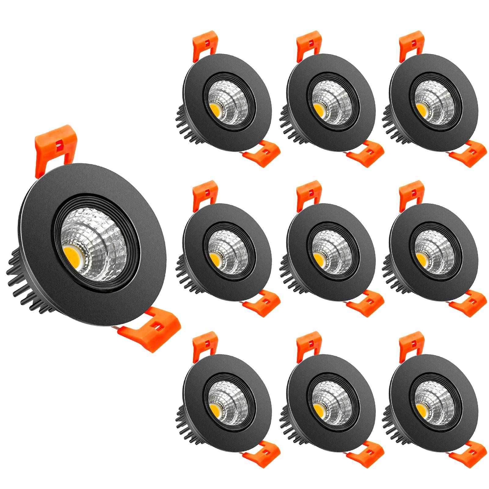 LightingWill 2inch LED Dimmable Downlight, 3W COB Recessed Ceiling Light, Natural White 4000K-4500K, CRI80, 25W Halogen Bulbs Equivalent, Black (10 Pack)