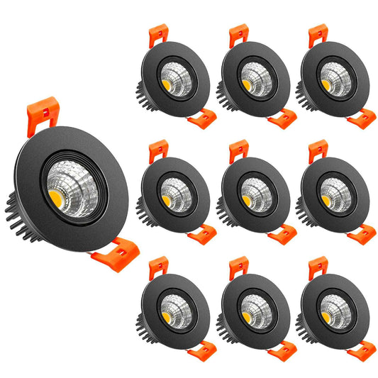 LightingWill 2inch LED Dimmable Downlight, 3W COB Recessed Ceiling Light, Natural White 4000K-4500K, CRI80, 25W Halogen Bulbs Equivalent, Black (10 Pack)