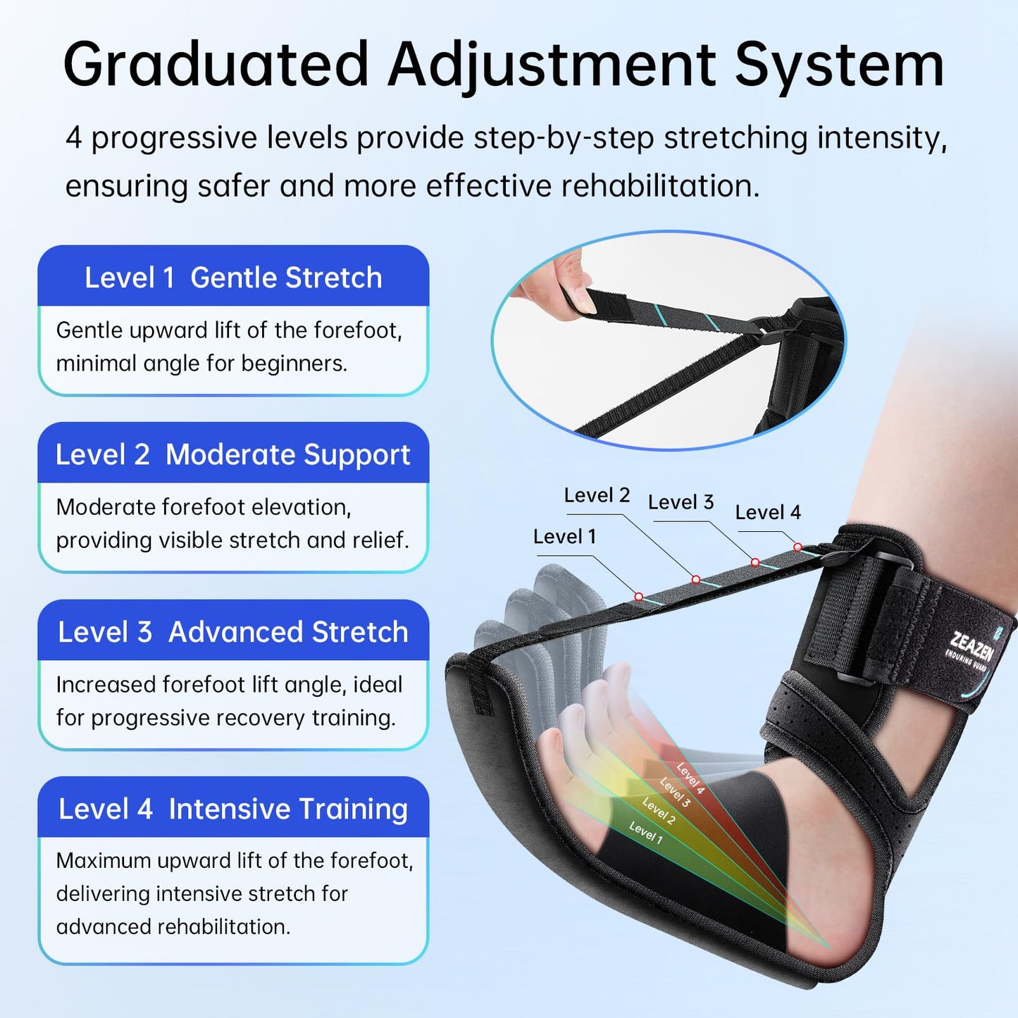 ZEAZEN Plantar Fasciitis Brace Night Splint, Adjustable Foot Support for Heel Spur, Foot Drop & Achilles Tendonitis Relief, Comfortable Day & Night Use for Men and Women (Black, Large)