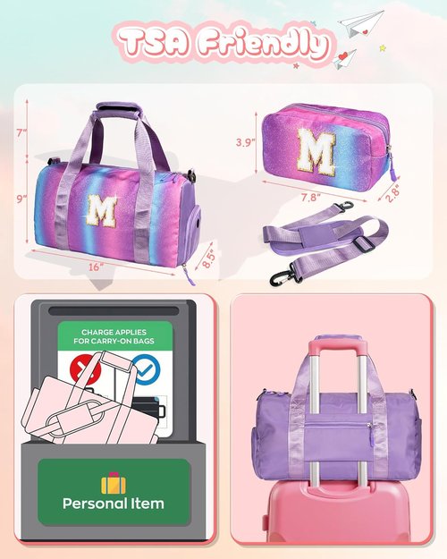 Girly Girl Stuff | Personalized Girl Gym Bag with Shoe Compartment & Makeup Pouch - Ideal Easter Gift for Kids Ages 5-10 (Letter N)
