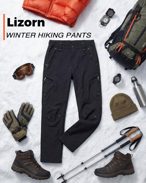 Lizorn Men's Snow Ski Pants Waterproof Insulated Winter Softshell Fleece Lined Hiking Work Snowboard Trousers for ColdWeather