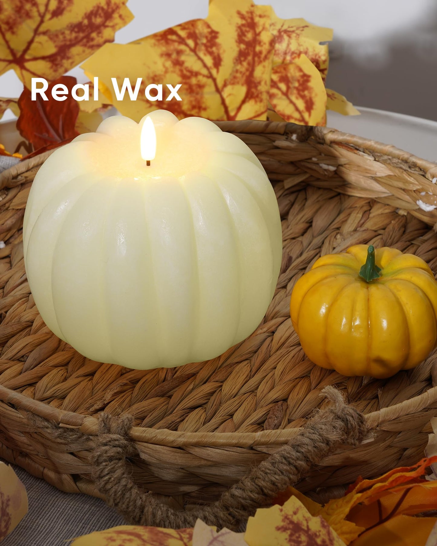 Homemory Fall Pumpkin Candles, Halloween Decorations for Home, Waxy Flameless Pumpkin Candle Flickering with Remote, Timer - Farmhouse Indoor Patio Porch Fall Decor