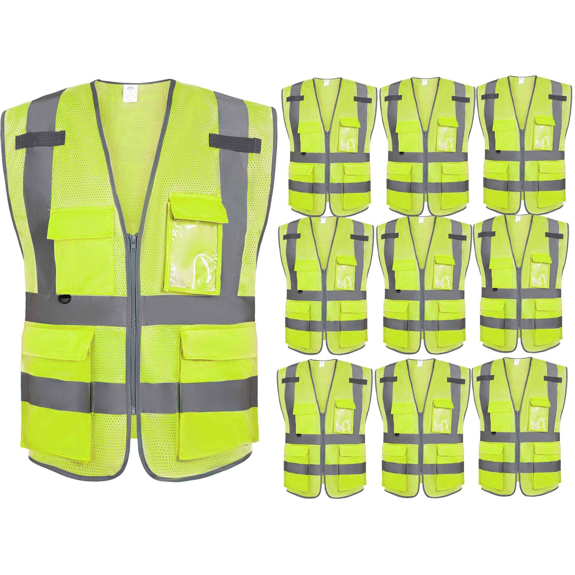 Dazonity High Visibility Mesh Safety Vest with Multi Pockets and Zipper, Fit for Men & Women, Work, Construction, Surveyor