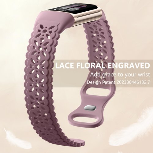 Maledan Floral Engraved Bands Compatible with Fitbit Charge 5 Band/Fitbit Charge 6 Band for Women, Charm Lace Silicone Soft Sport Watch Bands Bracelet Straps for Fitbit Charge 5/ Charge 6 Accessories