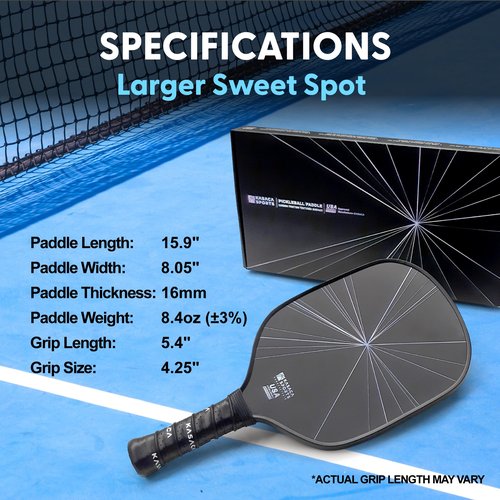 Kasaca Raw Carbon Fiber Pickleball Paddle, Carbon Friction Surface, High-Friction Textured Rackets, 16mm Thickness, USAPA Approved, Thermoformed for Intermediate & Advanced Players