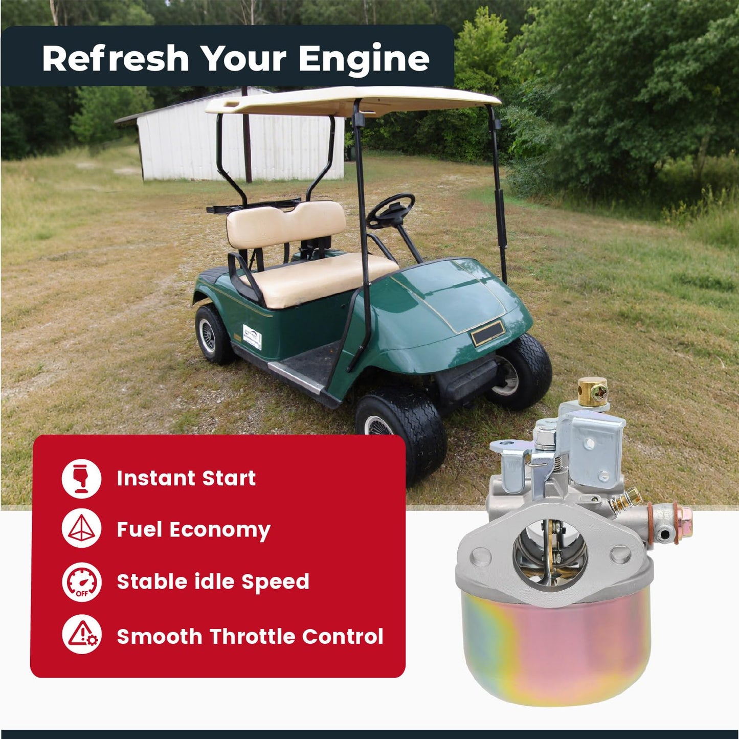 NIMTEK Carburetor for EZGO Golf Cart EZ-GO Gas Car 2 Cycle Stroke Engine 1988 Carb Replace 21740-G1