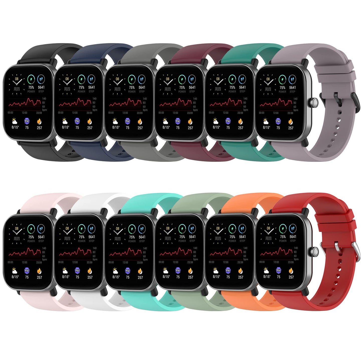 QGHXO Band for Amazfit Bip 3/3 Pro/U Pro/S lite/Lite/S/U, Soft Silicone Band Replacement for Amazfit GTS 4/4 Mini/2/2e/2 Mini