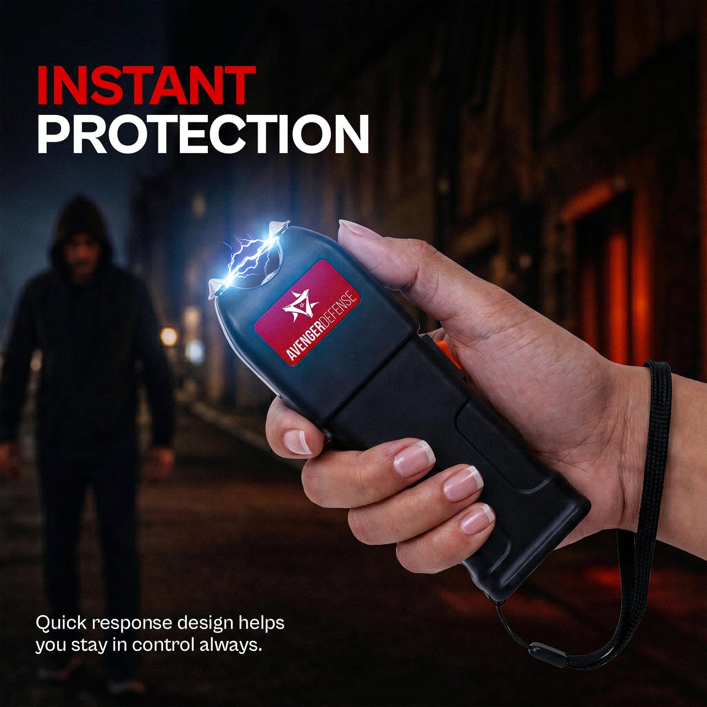 Avenger Defense LED Flashlight Stun Gun for Self Defense- Rechargeable Self-Defense Tool, Strong Electric Charge Effect Stun Gun Flashlight, Compact Design