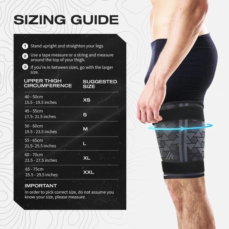 Always Ready, Thigh Compression Support Sleeve (2 Per Pack) with Hot & Cold Gel Pack for Hamstring & Quadricep Muscle Strains & Injury, Men & Women, Two Adjustable Compression Straps, Non-Slip (L)