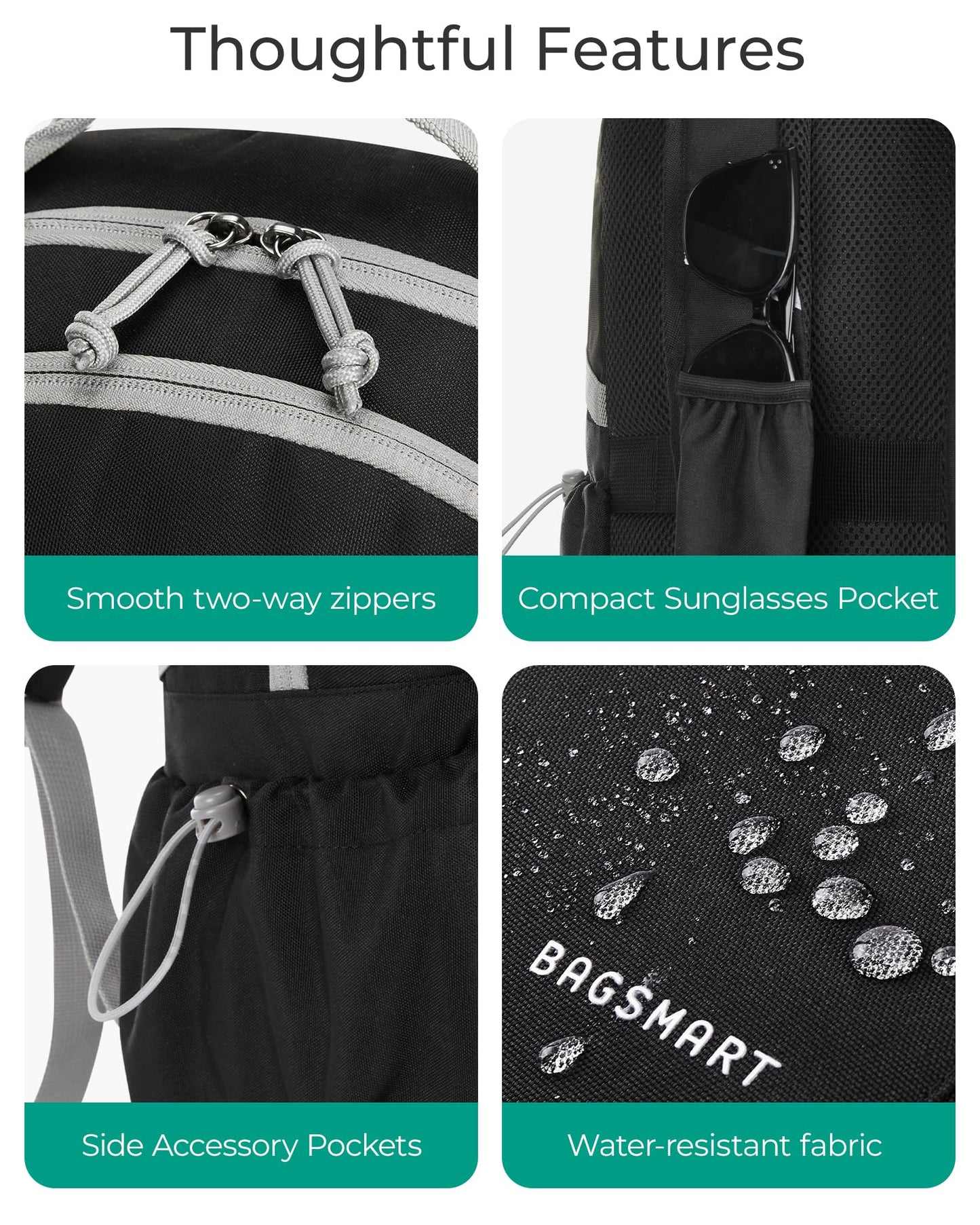 BAGSMART Travel Backpack for Women&Men, Lightweight 15.6" Casual Backpack for College, TSA Carry On Backpack for Airplanes, Black