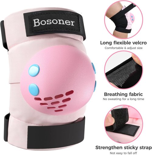 BOSONER Kids Protective Gear Set - Knee Pads, Elbow Pads & Wrist Guards for Ages 3-15 | Ideal for Roller Skating, Cycling & BMX