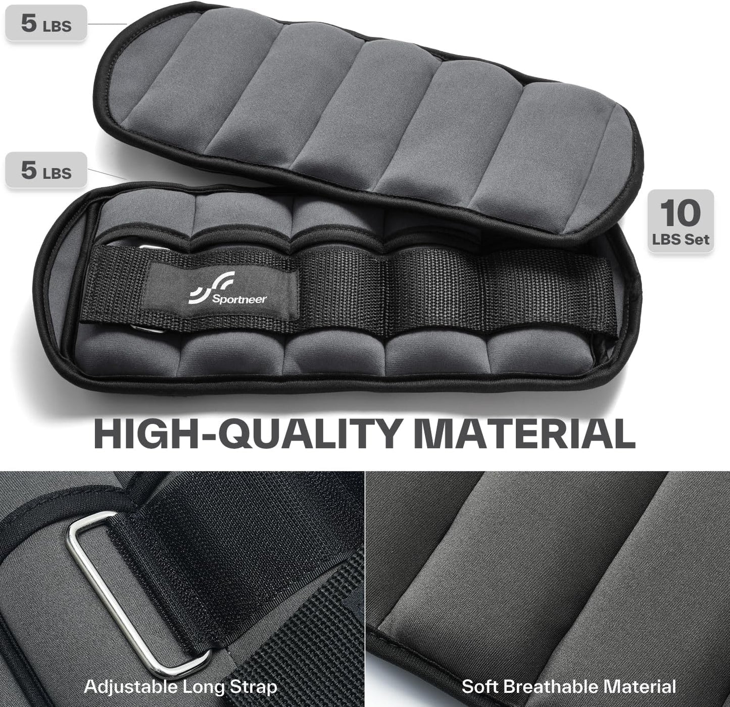 Sportneer Adjustable Ankle Weights Set - Comfortable Neoprene Leg Weights (2-10 lbs) for Walking, Running & Yoga