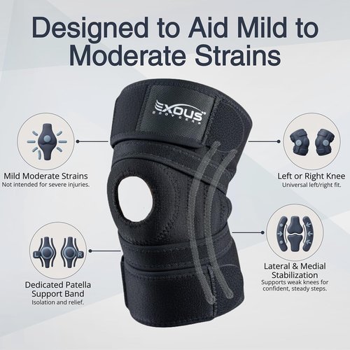 Exous Bodygear Knee Brace - Meniscus Tear Support for Arthritis & ACL Pain | Patented Adjustable Wraparound Strap, Medium Size