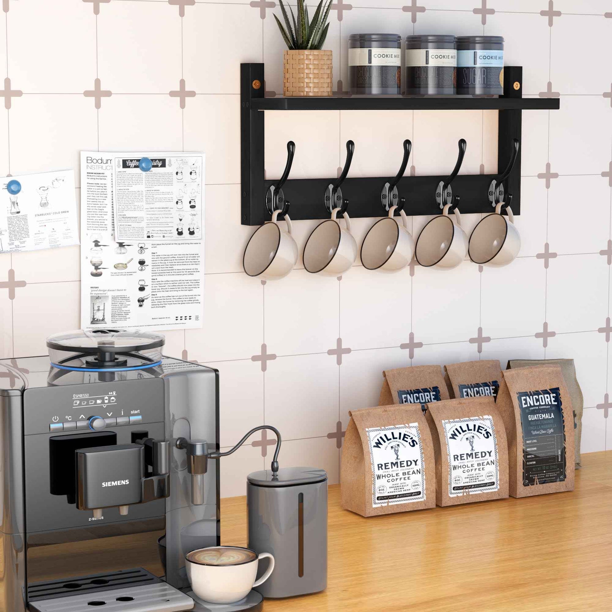 VASMIA Coat Rack Wall Mount with Shelf,Bamboo Wall Shelf with Hooks,Coat Hangers for Entryway,Bathroom, Living Room, Bedroom, Black