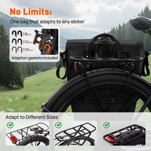 LUXECYCLES Bike Pannier Bag 27L Waterproof Bicycle Rear Rack Bag, Large Capacity Expandable Cargo Rack Bag with Reflective Strips, Adjustable Buckles for Cycling Traveling Commuting