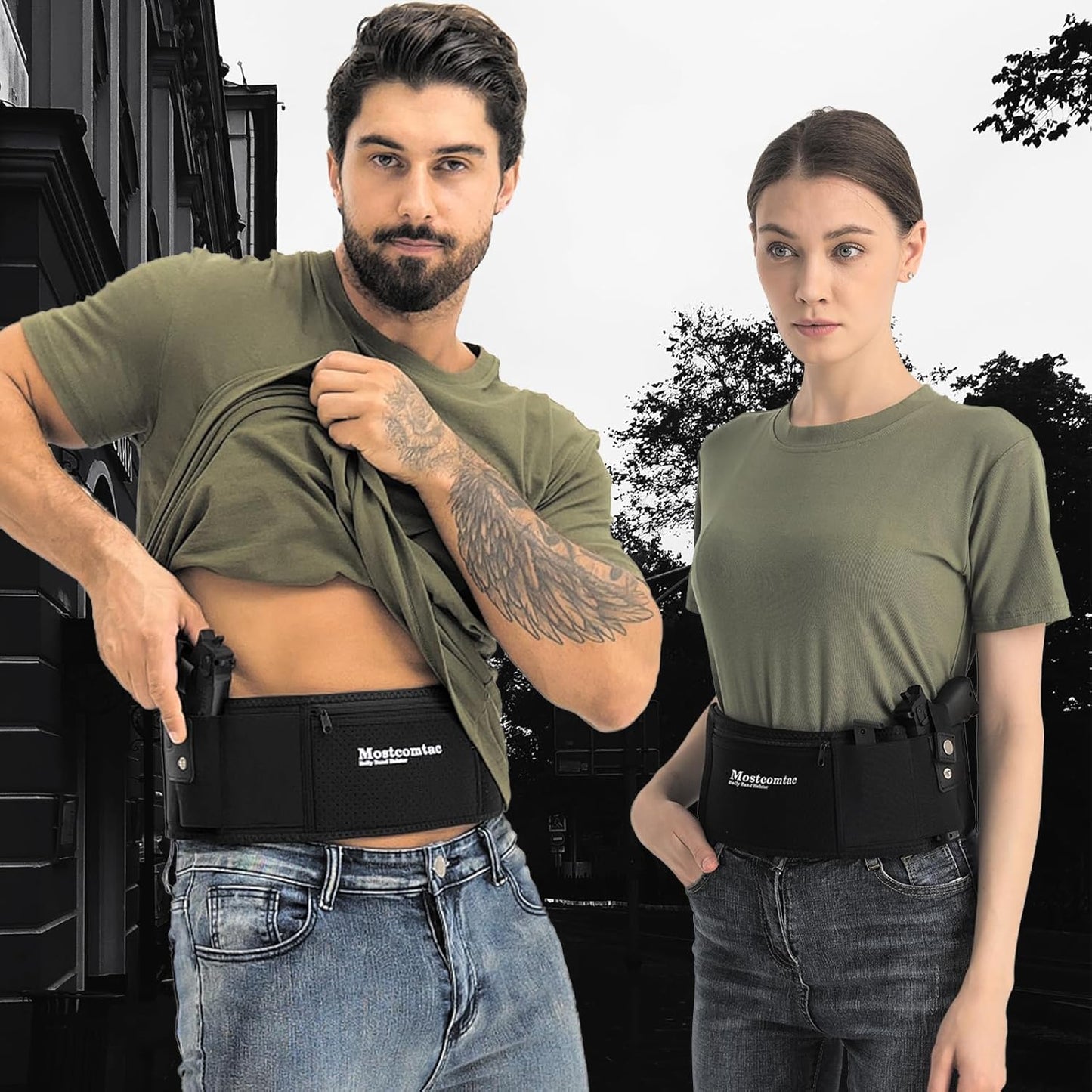 Mostcomtac Belly Band Holster for Men & Women - Breathable Neoprene Gun Holster, Multi - Pocket Tactical Belt for Outdoors, Fits Glock 19, 17, 43, 43x, Taurus G3C, G2C and Most 9mm and 380 Handguns