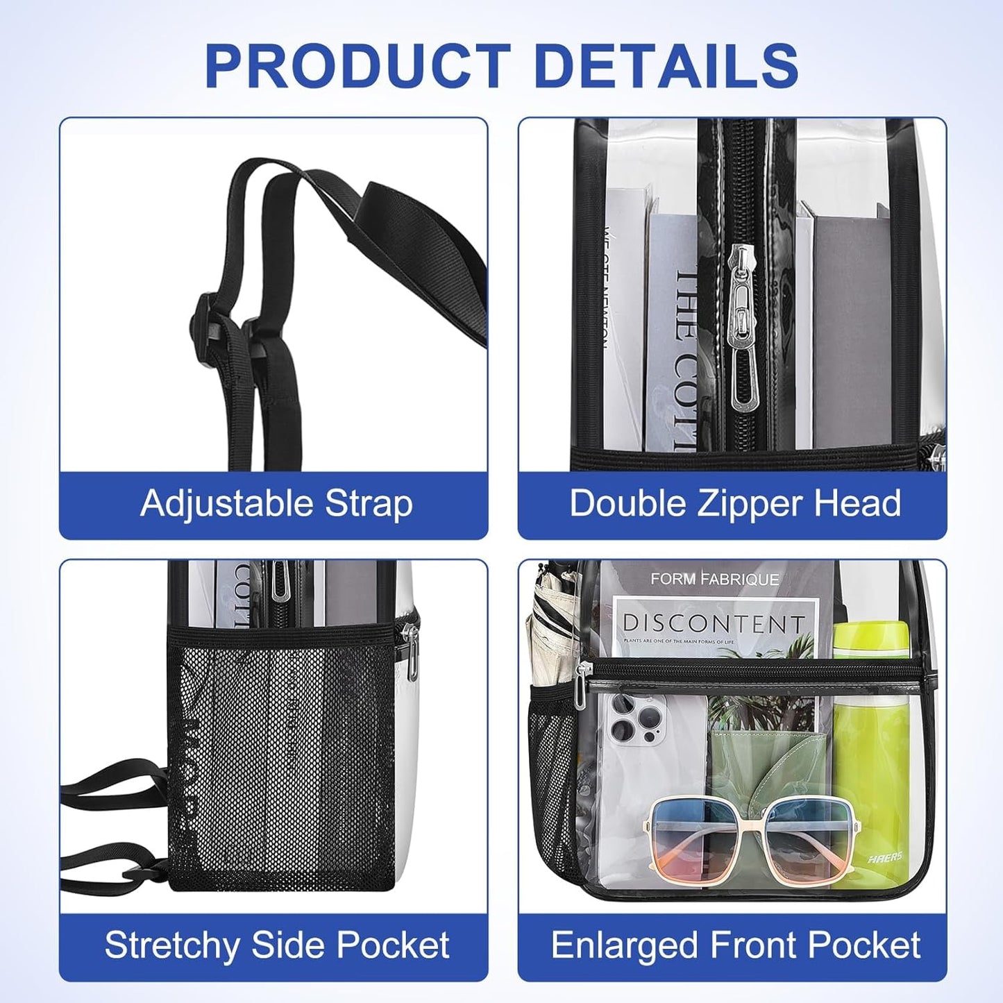 Skiennix Clear Stadium Backpack - Mini Sports Bag for Concerts, Travel & Events | Black 12x12x6