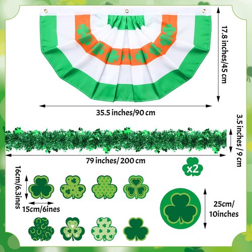 HunnmingRe 15 Pcs St. Patrick's Day Parade Golf Cart Decoration Kit Irish Bunting Burlap Flag Green Metallic Tinsel Garland Shamrock Stickers for St. Patrick's Day Golf Cart Festival Decor