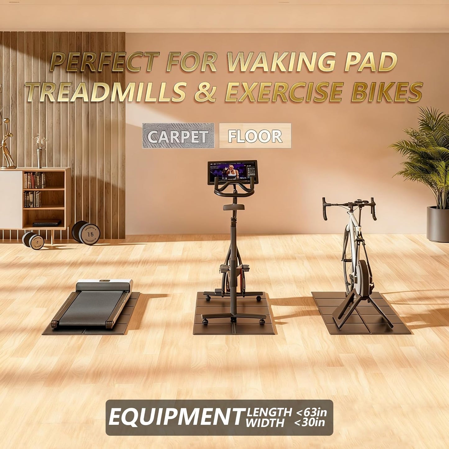 Walking Pad Mat 63"x30" - Durable Exercise Equipment Mat for Carpet & Hardwood Floors | 0.24" Thick