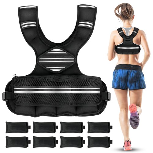 Adjustable Weighted Vest Women Men, 6-18 LBS Weighted Walking Vest with 8 Ironsand Weights & Reflective Strip, Strength Training Weight Vests for Walking Running GYM Home Workout, Large Zippered Pocket