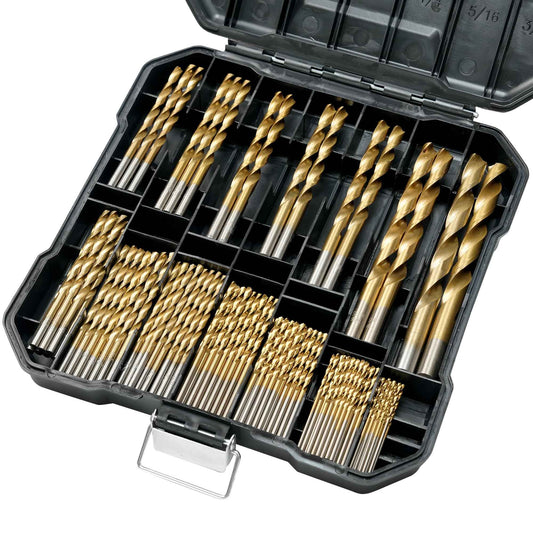 Axelord 99 Pcs Drill Bit Set(1/16“-3/8”), 135° Tip Titanium Coated High Speed Steel, Twist Drill Bit Kit for Iron, Aluminum Alloy, Copper, Wood, Plastic, with Hard Storage