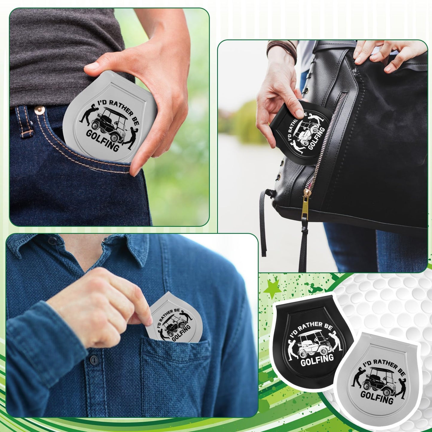 SmoothNovelty 8 Count Golf Ball Towel Portable Cleaner Pocket Washer Pouch Golfing Accessories, Silver and Black, 4.1x3.7 Inch