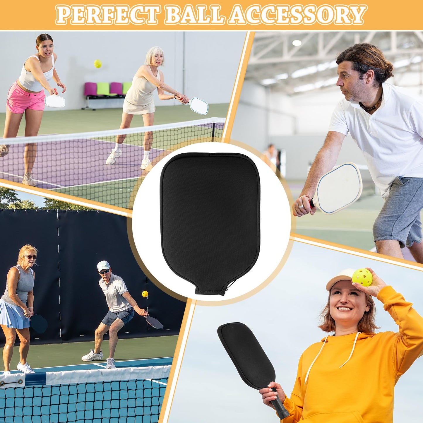 VioraWhite Paddle Cover Compatible with Pickleball Dink Ball Racket Neoprene Cover Universal Accessory Durable Dink Ball Protective Accessory(4 Pcs)