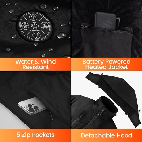 Youtelit Mens Heated Jacket with App Control, 20000mAh Battery Pack, 8 Heating Zones Electric Heated Coat Windproof Waterproof Winter Thermal for Outdoor Work, Motorcycling XL