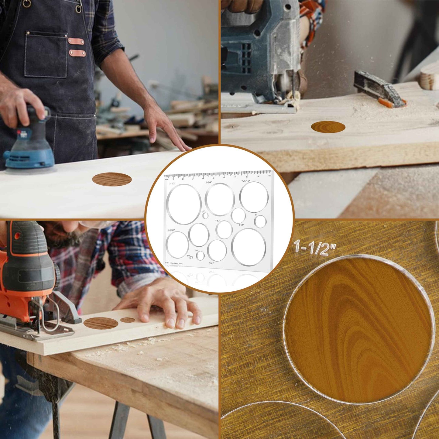 Soimuk Router Templates for Woodworking,Router Jig Circle Inlay Templates Decorative,13-in-1 Router Templates(10 * 7.8 inches)
