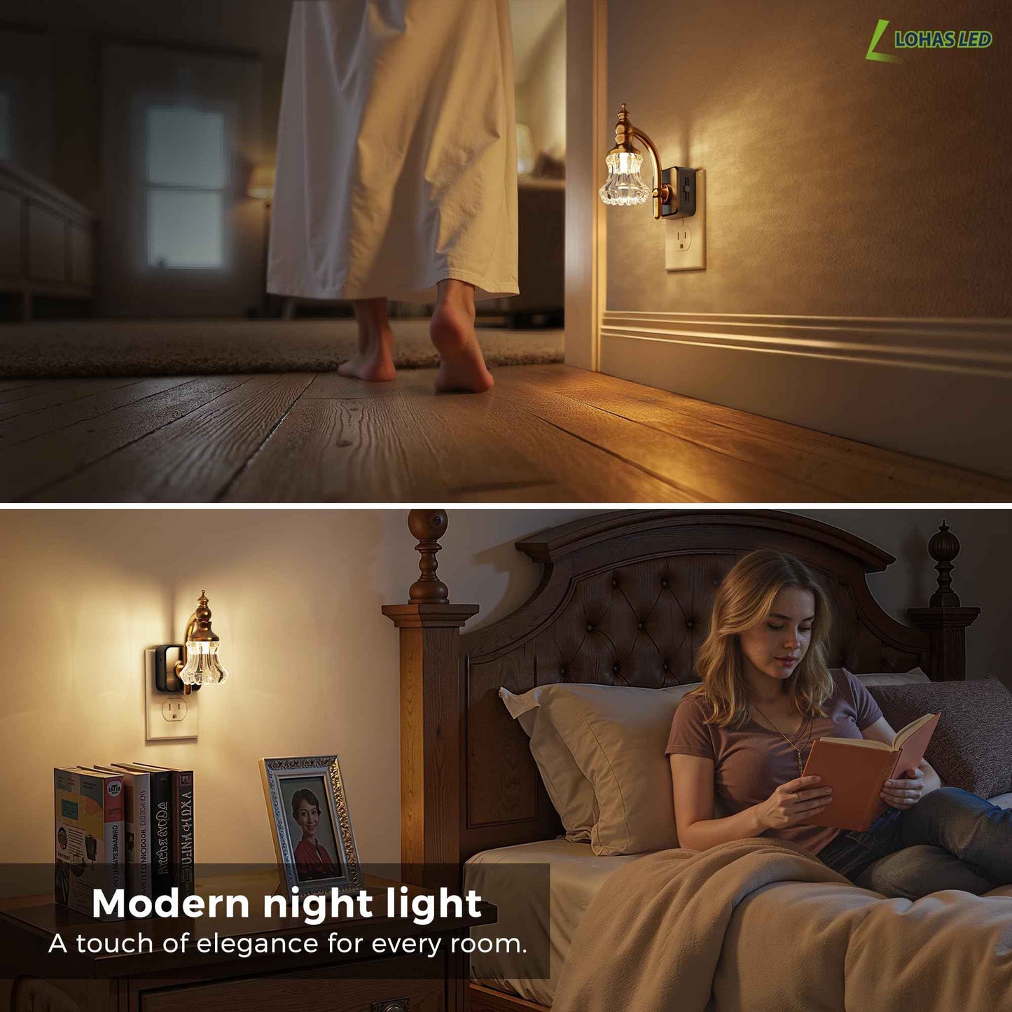 L LOHAS LED Night Lights Plug into Wall, 3000K Soft White LED, Floral Night Lights with Dusk to Dawn Sensor, 0-100lm Adjustable Brightness, for Hallway Bedroom Stairway