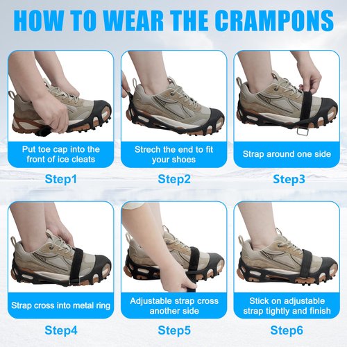 Ice Cleats Snow Traction Cleats Crampons for Shoes and Boots Men Women Anti Slip Ice Shoes Gripper Overshoe Slip-on Stretch Footwear (28 Steel with Straps, Medium(5.5-7 men/7-8.5 Women))