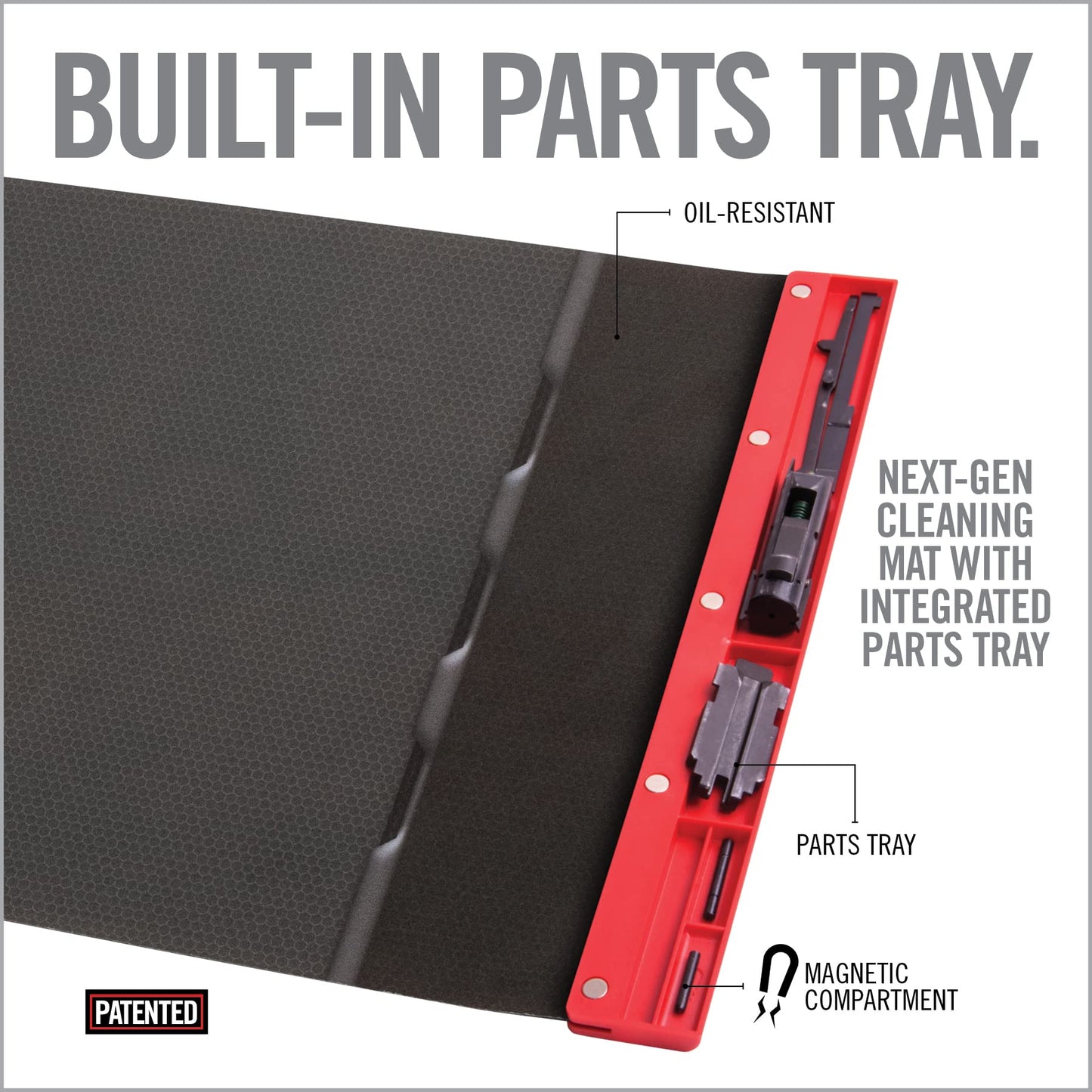 Real Avid Universal Smart Mat - 43x16”, Large Gun Cleaning Mat with Integrated Red Parts Tray, Gun Oil Resistant, Non-Slip, Padded Cleaning Mat