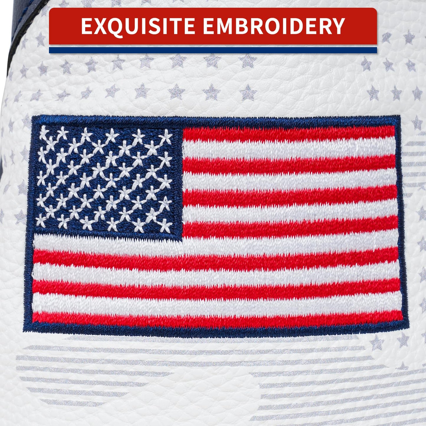Craftsman Golf Club Head Cover USA Driver Headcover US Flag Golf Driver Head Cover USA Patriotic Golf Club Cover for Driver White Leather
