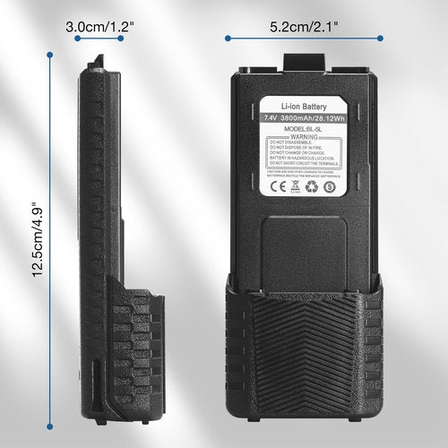 BAOFENG BL-5L 3800mAh Extended Battery Compatible with UV-5R UV-5RTP UV-5R 8W UV-5R Plus UV-5RA UV-5G UV-5G Pro GT-5R GT-5R Pro, Original Pack, Black (USB-C Port)