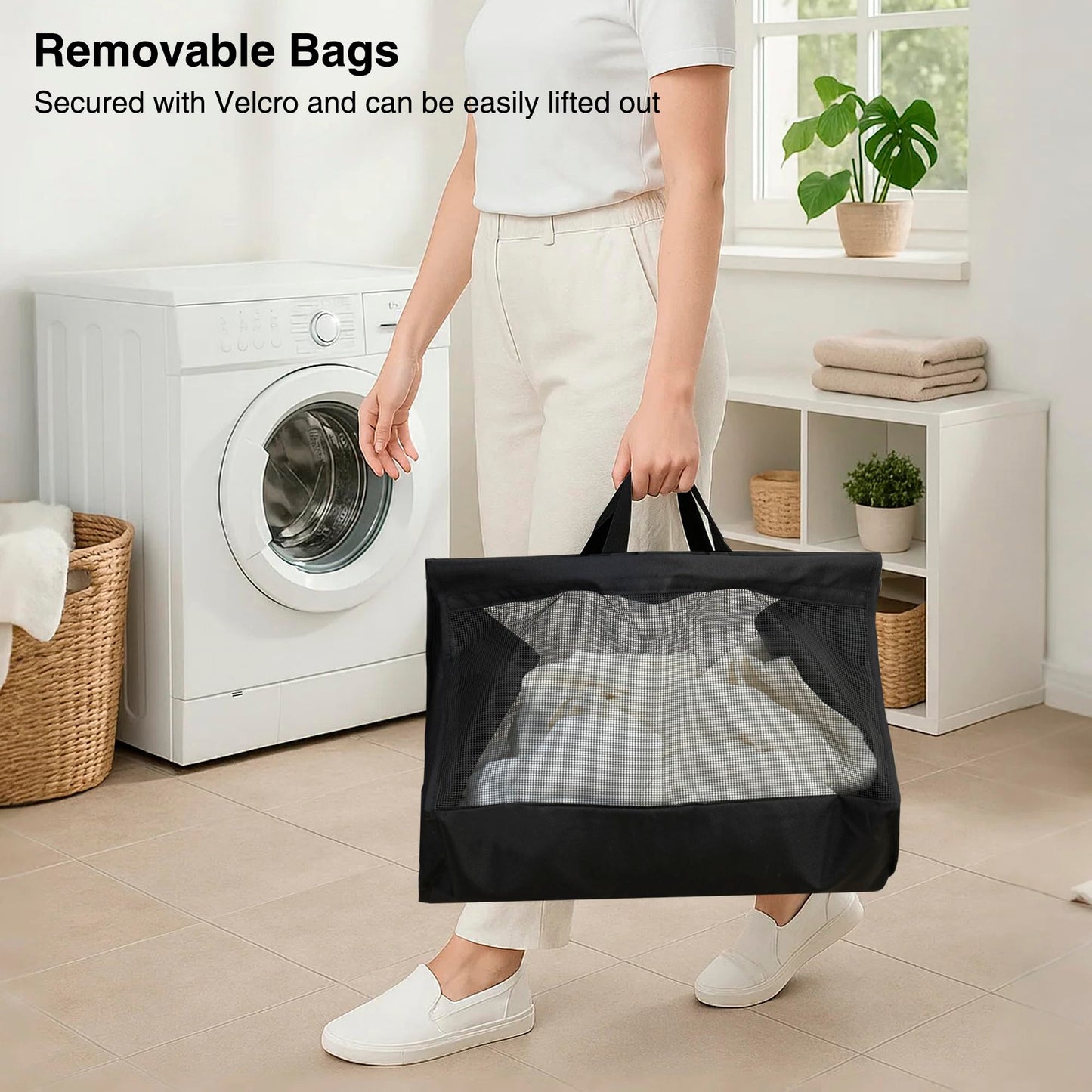 STO STO 3-Tier Vertical Rolling Laundry Hamper, Removable Bags, Black Mesh