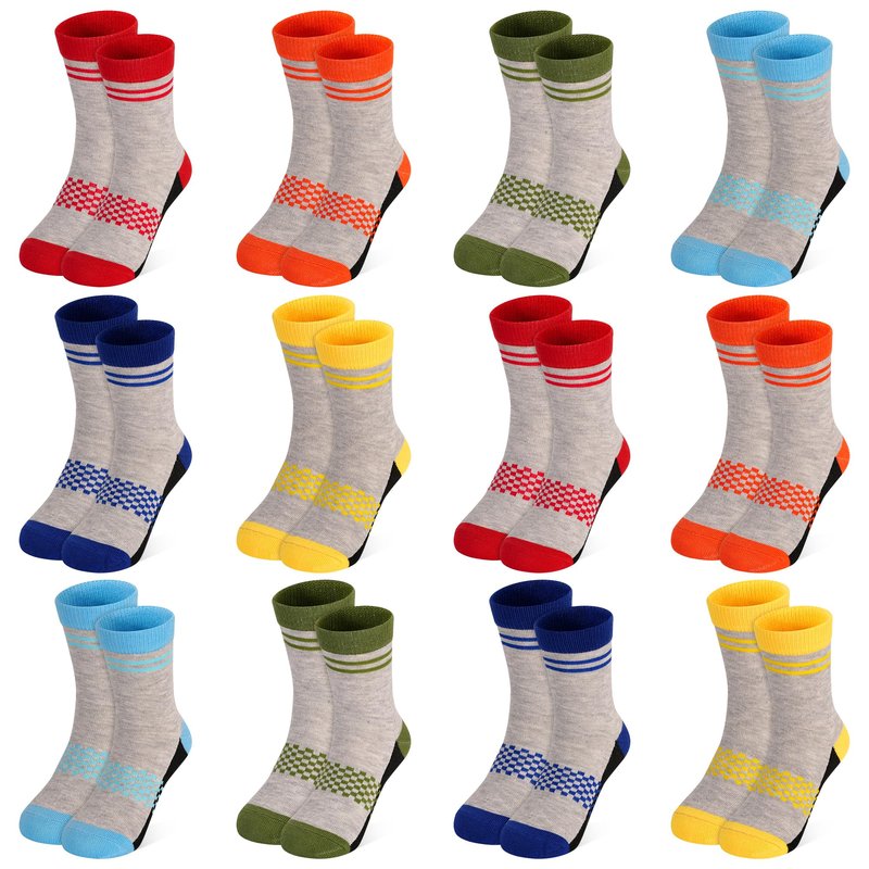 LAETBBE 12 Pairs Boys Socks Toddler Boys Crew Socks Kids Athletic Sock for Children's Sock 2-13 Years