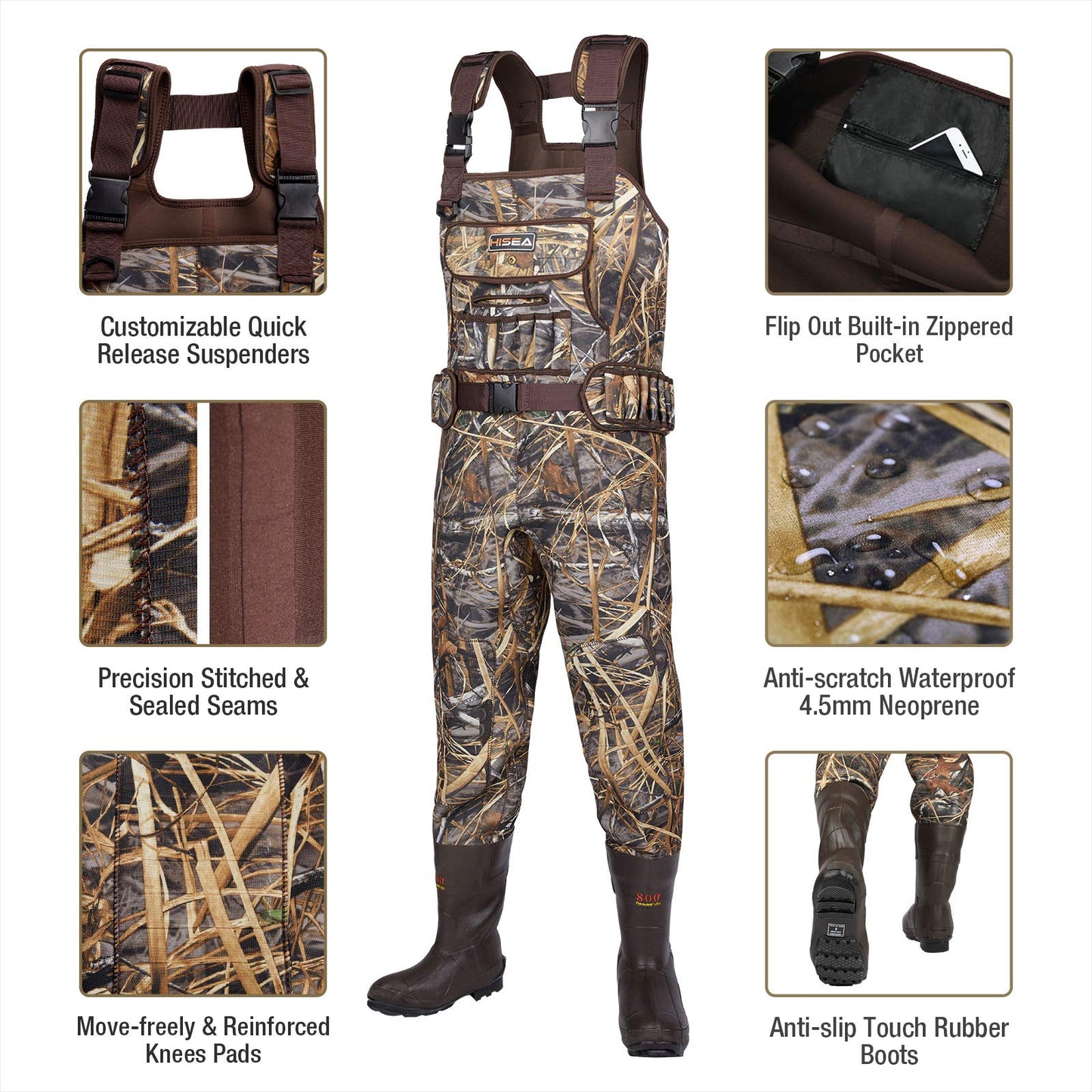 HISEA Chest Waders for Men 800G Insulated Neoprene Hunting Wader Waterproof